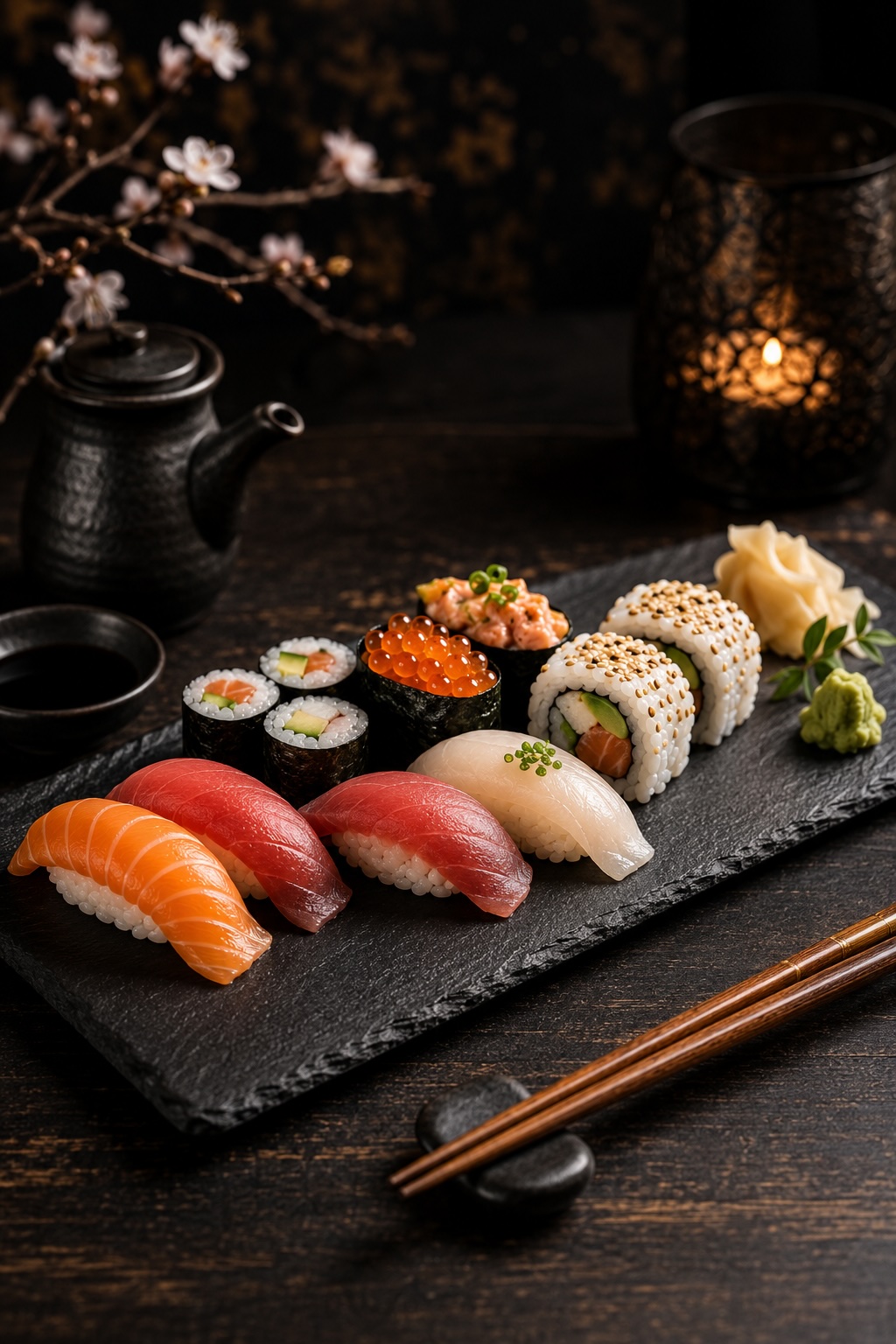 Sushi-Auswahl mit Nigiri, Maki und Uramaki bei ZENZI